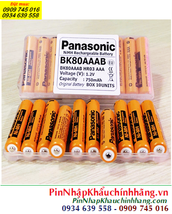 Panasonic BK80AAAB, Pin sạc 1.2v AAA750mAh Panasonic BK80AAAB chính hãng (Box 10 viên)